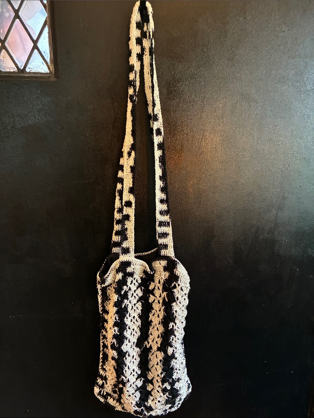 Handmade Black and Cream Crochet Shoulder Bag